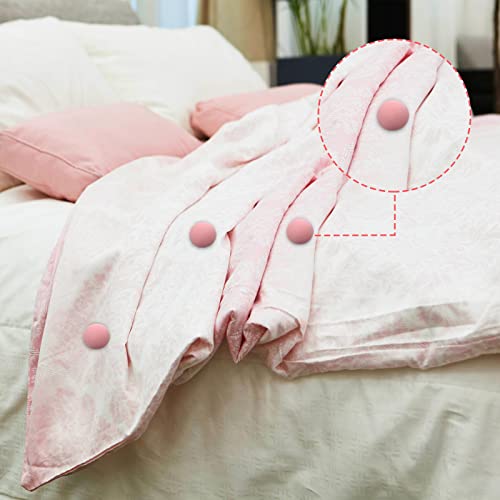 SINGARO Quilt Fixing Clips,16 Pcs Duvet Cover Clips,Mushroom Round Fixing Clips with Buttons,Bedroom Duvet Fixing Holder Quilt Cover Pins with Box (Pink)