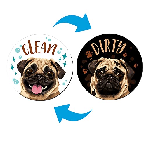 WIRESTER 3.5 inch Clean Dirty Sign Double-Sided Magnet Flip Decoration for Kitchen Dishwasher Washing Machine, Pug Puppy Dog