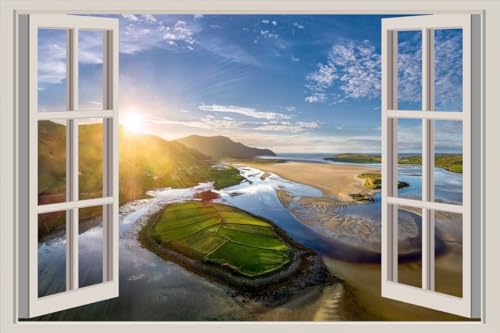 JVERF - JZZA22878 Ireland Coast Mountains Sky Donegal Sun| Self-Adhesive Open Window Wall Sticker