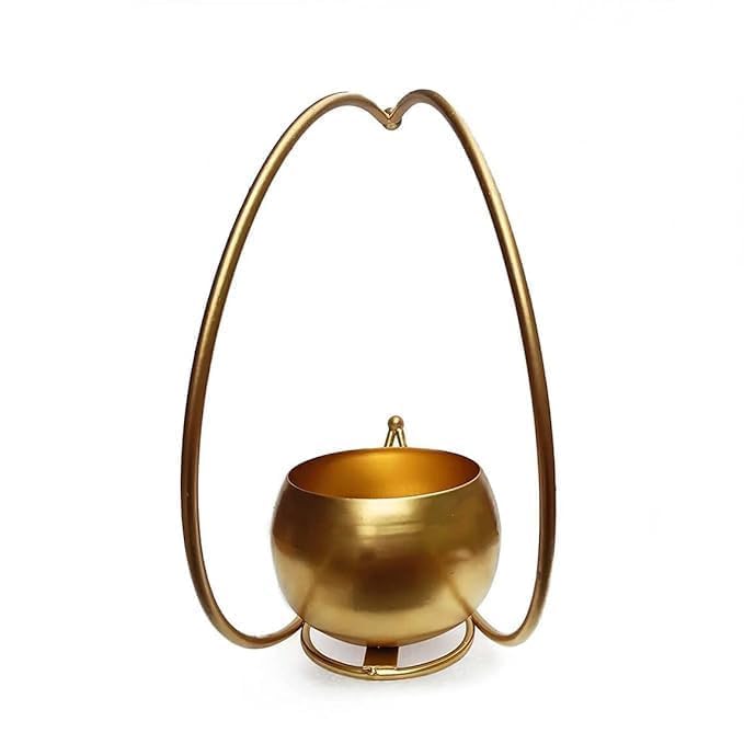 Art Space Gallery Metal Geometric Design Flowe Vase with Gold Finish | Table Decorative Round Shape Flower Pot Moon Flower Vase | Size: 26X26 CM | Pack of 1 | Flower Not Included