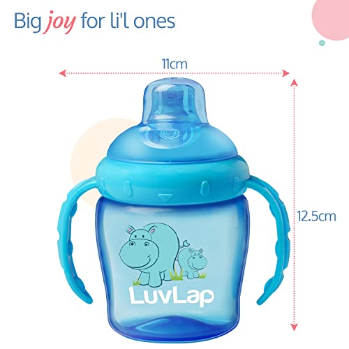 LuvLap Hippo Spout Sipper for Infant/Toddler, 225ml, Anti-Spill Sippy Cup with Soft Silicone Spout BPA Free, 6m+ (Blue)