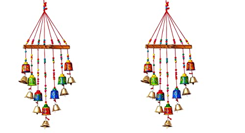 Aarushi� Rajasthani Wood Based Hand Made Wind Chime with Bells for Home/Decoration Door /Office/Wall Hanging/Garden -Set of 2