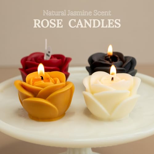 4 Pack Rose Shape Candles for Women - Aromatic Pastel Aesthetic Candle with Jasmine Fragrance - Candle Gift for Friends Colleagues and Classmates