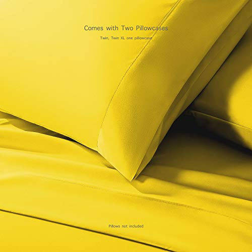 Queen, Yellow : Luxe Bedding Bed Sheet Set - Brushed Microfiber 2000 Bedding - Wrinkle, Fade, Stain Resistant - Hypoallergenic - 4 Piece - Unique Christmas Presents for Family (Queen, Yellow)