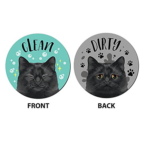 WIRESTER 3.5 inch Clean Dirty Sign Double-Sided Magnet Flip Decoration for Kitchen Dishwasher Washing Machine, Black Bombay Cat