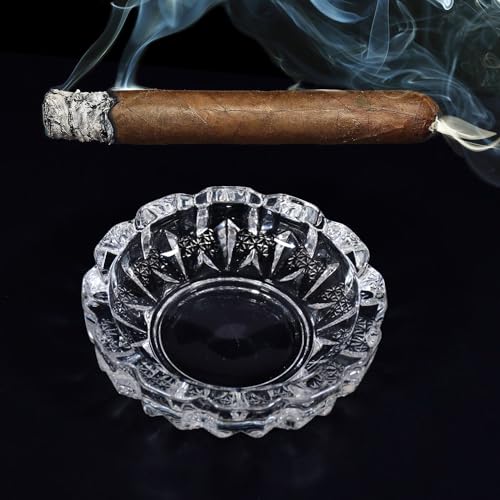 Sallea Paricutin Glass Crystal Quality Cigar Cigarette Ashtray - Elegant Round Tabletop Ashtray for Home, Office, and Outdoor Décor