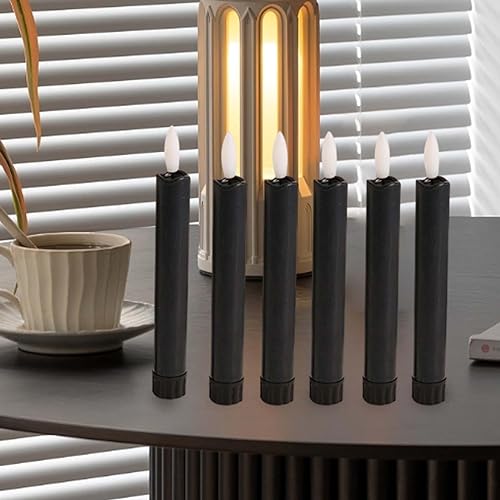 SAZ DEKOR 6X LED Pillar Candles Decor Flameless Candles for Holiday Halloween New Year Black