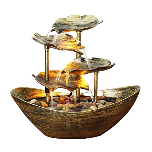 ‎Losa Relaxation Indoor Tabletop Fountain LED Light for Garden Desktop Decoration Golden