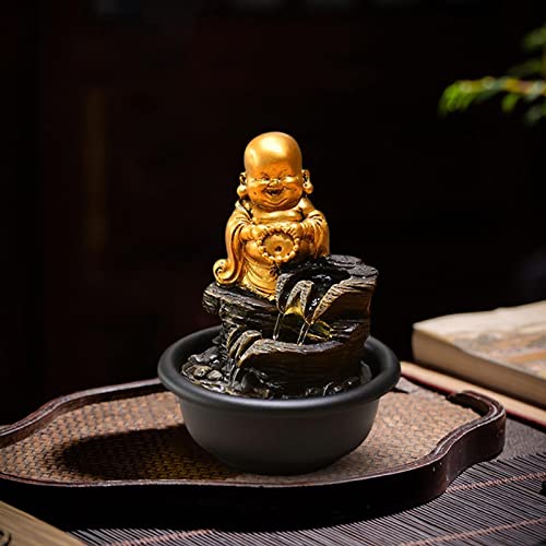 CALANDIS® Tabletop Water Fountain Buddha Statue for Office Farmhouse Birthday Gifts Smile Buddha | 1 Tabletop Fountain(Us Adapter)