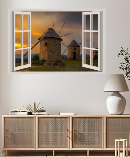 JVERF - JZZA26533 Portugal Sunrises and Sunsets Coimbra Mill| Self-Adhesive Open Window Wall Sticker