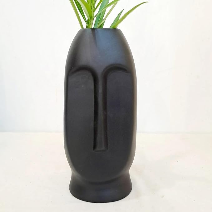 ADVANCE HOME DCOR Ceramic Abstract Face Vase | Ceramic Flower Vase | Matte Finish | Flower Vases for Home Decor | 6 inch (Man Face Vase 1 pcs) (Face Black Vase)