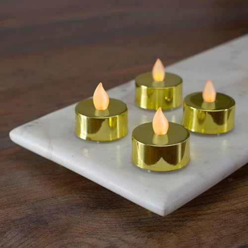 TAYLORED HOME Battery Powered Flickering Tealight Home Decor Flameless and Smokeless Decorative Acrylic Candles Led Tea Light House, Diwali, Christmas, Festival,... (Pack of 24, Golden)