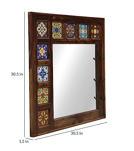 Soni art Cervo Décor Tiles Mirror with Sheesham Wood Frame