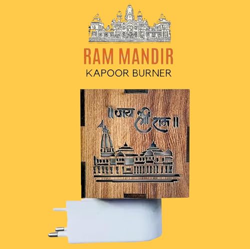 BETSU Shri Ram Ayodhya Mandir Wooden Electric Kapoor Dani/Diffuser with Night Light (Brown, Textured)