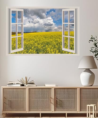 JVERF - JZZA21771 Germany Fields Rapeseed Rheinland Pfalz Clouds| Self-Adhesive Open Window Wall Sticker