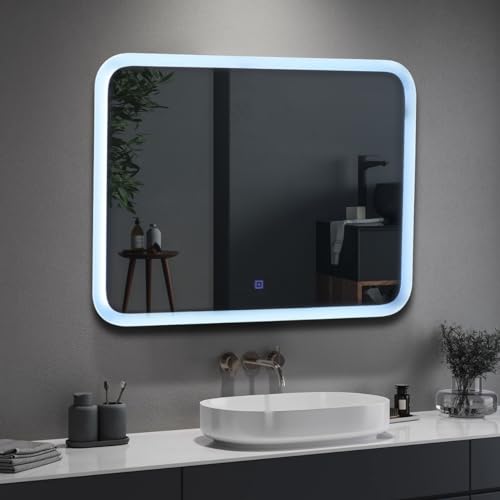 Crystal Indian Decorative Glass Led Rectangle Wall Mounted Washroom Mirror with Triple Light with Corner broaded Design (18 X 24)