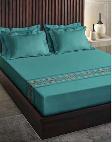 D'Decor 300 TC King Size Embroidered Bed Sheet - King Size - 100% Cotton with 2 Pillow Covers - 2003