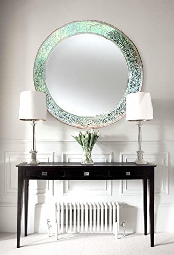 Cheval Glasses Beautiful Pearl Engraved Designer Venetian Multi Glass Round Wall Mirror with Sturdy Frame - (24 X 24 Inches).