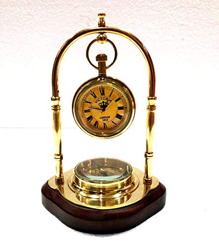 Nautical Art Antique Brass Table Clock Compass Style Nautical Maritime Ship Desk Clock Office Decor