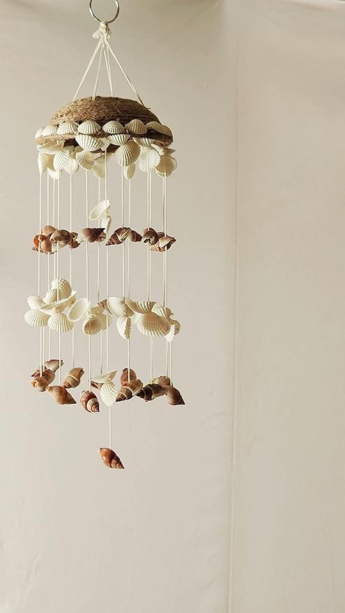 Shellkrafts Sea Shell Wind Chime for Home | Balcony & Garden | Soothing Rain Sound & Very Lucky According to Vastu | Attracts Good Luck (White)