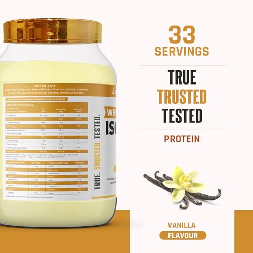 NATURALTEIN Natural Whey Protein Isolate Vanilla - 1 kg (Naturally flavored, Non-GMO, No Artificial Sweeteners)