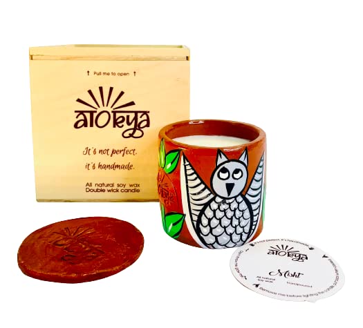 Alokya - Misht - 1 Double Wick Scented Candle in Terracotta Jar with Pattachitra Folk Art