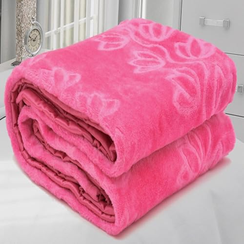 SoftTouchy 500 TC Floral Embossed Mink Blanket for Single Bed Blanket | Ultrasoft Lightweight Solid Blanket for Winter, Mild Winter (Pink, Single - 85x56 Inch)