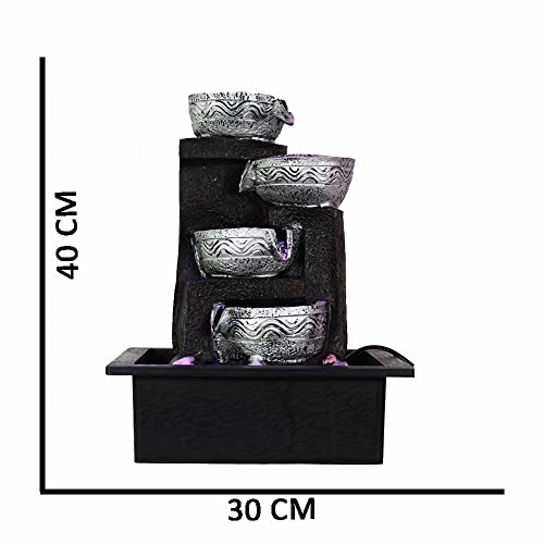 Storivo 5 Step Water Fountain Polystone Showpiece with LED Light for Home Decor,Living Room,Office Table,Gifting Purpose