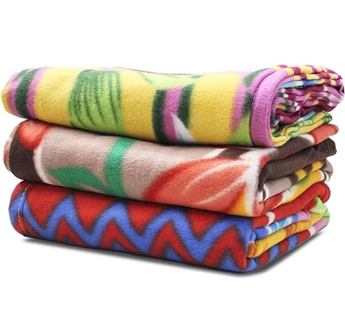 ALCITIC HOME Acrylic Floral Single Fleece Polar Blanket -Set of 3 (Multicolour)