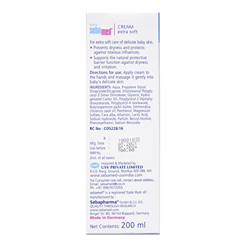 Sebamed Baby Cream Extra Soft 200m|Ph 5.5| Panthenol and Jojoba Oil|Clinically tested| ECARF Approved