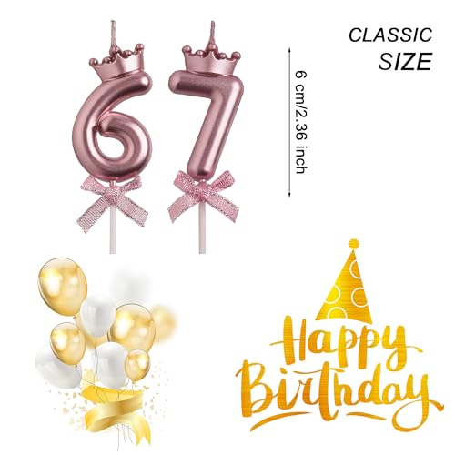 AOOLADA 67th 76th Birthday Candles, Gold 76 67 Year Old Number Birthday Candles, Birthday Party Decorations Cake Topper Gifts for Men Women