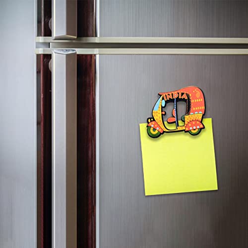 SkyWalker Delhi Wooden Auto Rickshaw Fridge Magnet (Multicolour)