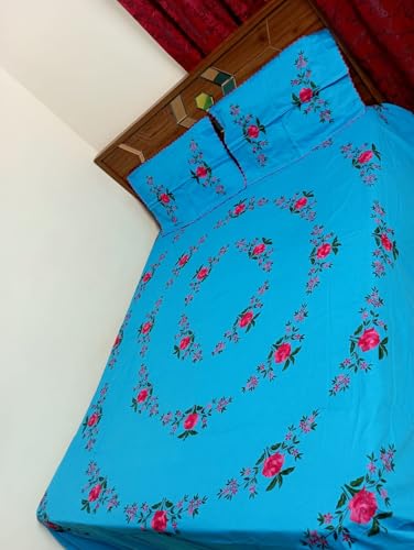 Nice Things Handwork Embroidery Bedsheets 200 Thread Count, Turquoise Color 17