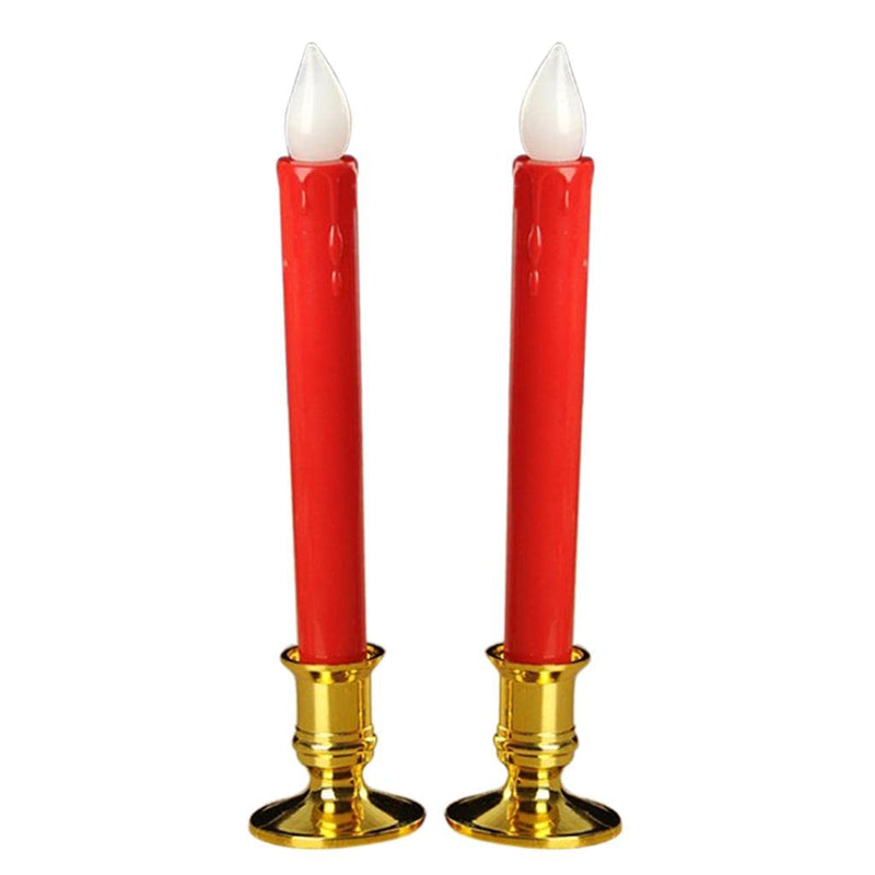 ATORSE® Flameless Flickering Led Pillars Candle Tea Light with Base Battery Powered Red - Golden Base