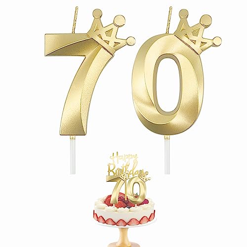 Crown Number 70th Birthday Candle Happy Birthday Cake Topper 3.1 Inch Happy Birthday Number Candle for Cake Birthday Anniversary Kids Adults