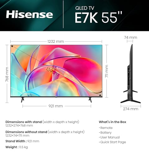 Hisense 139 cm (55 inches) 4K Ultra HD Smart QLED TV 55E7K (Black)