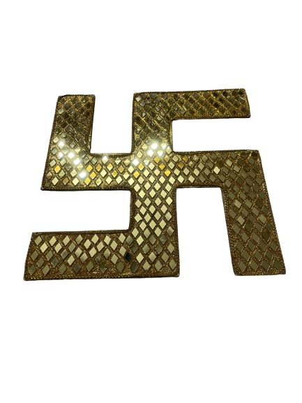 Wooden Wall Art Frame Golden Mirrors Glitter Swastik Wall Hanging Gift Item Home Decor Diwali Decor