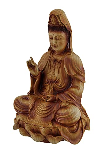 Zeckos Guanyin Goddess of Mercy Sitting On Lotus Wood Finish Statue