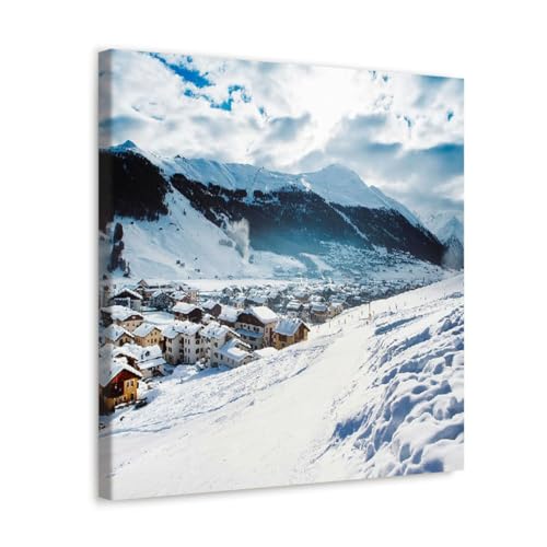 GADGETS WRAP Canvas Gallery Wrap Framed for Home Office Studio Living Room Decoration (17x17inch) - Snow Covered Village