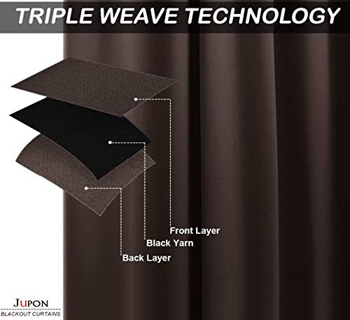 LE HAVRE Silk Solid Blackout Curtain with 3 Layers Weaving Technology Thermal Insulated Draperies Energy Saving (W - 44inch X 84inch -L, Pack of 2 Piece, Brown)