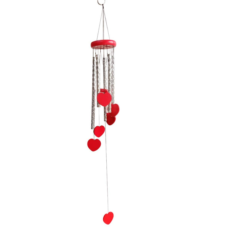 SHANOL - Pack of 1 Red Heart with Pipe Wooden and Aluminium Wind Chime for Home, Office, Garden, Door Decoration. Wind Chimes (22 inch, red)