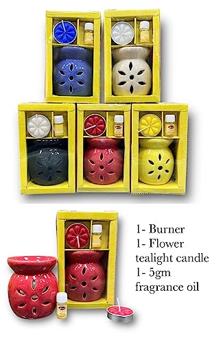 The Decor Affair 1 Pcs Tranquil Essence Lavender Bloom Illuminator Gift Set with Azure Delight Ceramic Tealight Luminary, Harmonious Aroma Diffuser, and Enchanting Wax Melter.