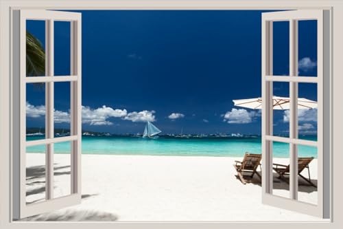 JVERF - JZZA29102 Summer Tropics Sky Beach| Self-Adhesive Open Window Wall Sticker