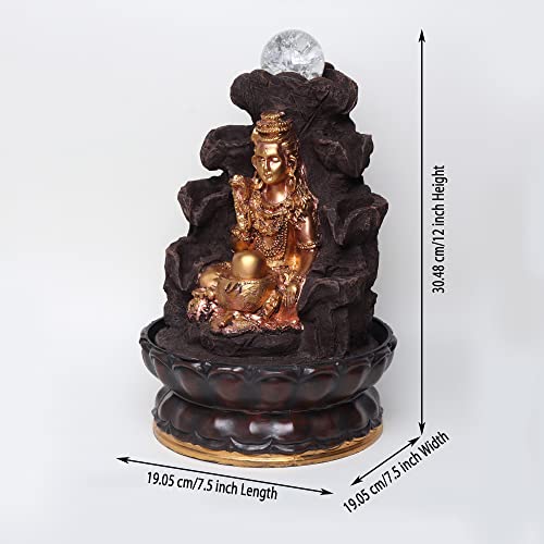 VIVARS Lord Shiva Tabletop Waterfall Fountain Relaxing Indoor Decoration, Lord Shiv Ji Waterfall Kit with Crystal Ball with Led Light for Home Office Decor (Lord Shiva Ji)