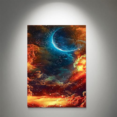 GADGETS WRAP Canvas Gallery Wrap Framed for Home Office Studio Living Room Decoration (11x17inch) - Blue Moon Red Sky