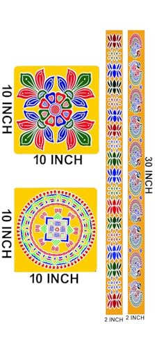 ABS HERBALS Vinyl Self-Adhesive Rangoli/Kolam Sticker ? Traditional Handmade Kolam Art/Design Sticker for : Pooja Room, Home Entrance, Tile, Floor, (Meroon:MM2,MP2 Pack of 4Pcs)