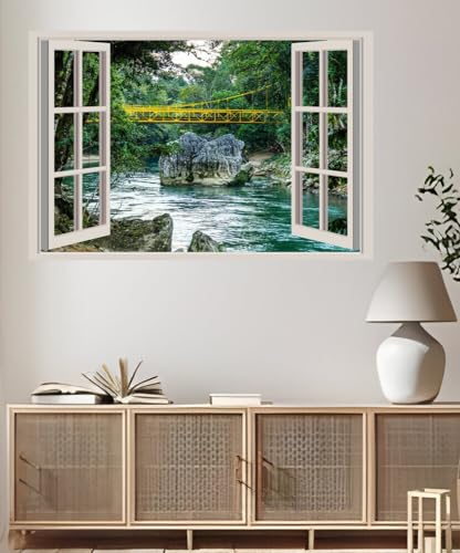 JVERF - JZZA26607 Rivers Bridges Trees| Self-Adhesive Open Window Wall Sticker