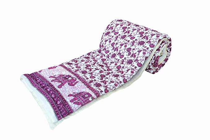 THROW KING Rajasthani Hand Made Pure Cotton Floral Desing Soft & Light Weight Sinlge Bed Jaipuri razai,Quilt,Blanket,Dohar,Throw,