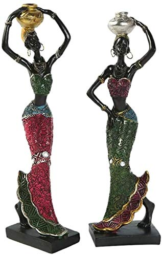 Taotenish 2pcs African Sculpture Women Figure Girls Tribal Lady Figurine Statue Decor Collectible Art Creative Crafts Dolls Ornaments New Home Gifts