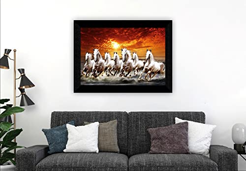 SAF Pack of 1 Seven Running horse modern art wall painting with framed for living room 11 inch x 14 inch CANFM31330